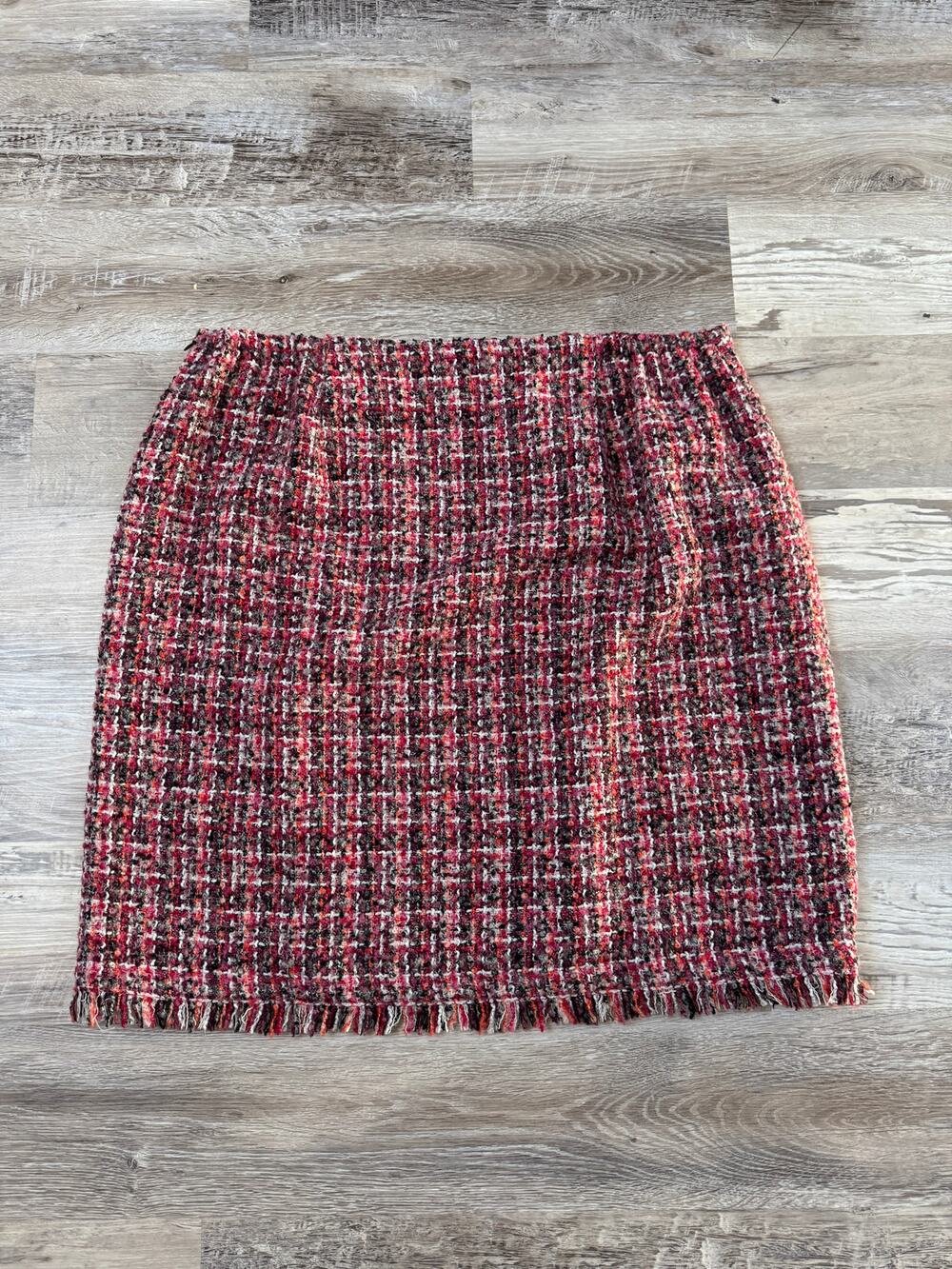 NWT Talbots Woman 18W Wool Blend Boucle Tweed Mini Skirt Fringe Hem Pink Preppy